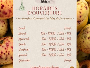 🎄Notre  boutique prend son rythme de fêtes.

Voici nos horaires pour cette fin d’année, le temps où les paniers se remplissent de douceurs et où les bulles...